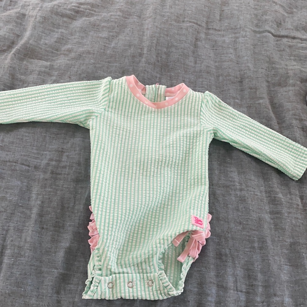 Rufflebutts green and pink bathing suit